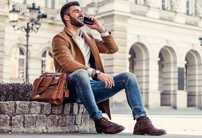 Men's style dress shirt and jeans